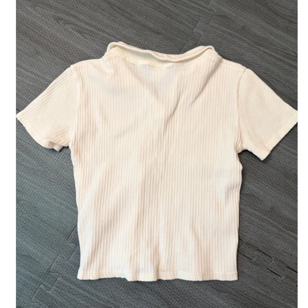 Zara Kids Girls White/Cream Ribbed Knit Polo Shirt Short Sleeve Size 13-14